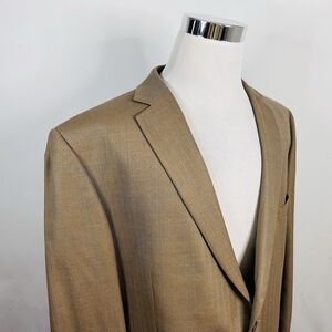Joseph & Feiss 50R Sport Coat 100% Wool Beige Herringbone Plaid Two Button